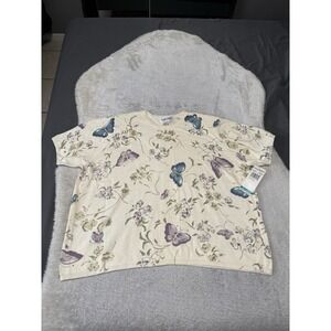 New Alfred Dunner Floral Short Sleeve Beige Sweatshirt Padded Size 2XWP